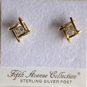 FAC Open Square Cubic Zirconia Gold Tone Stud Earrings​​